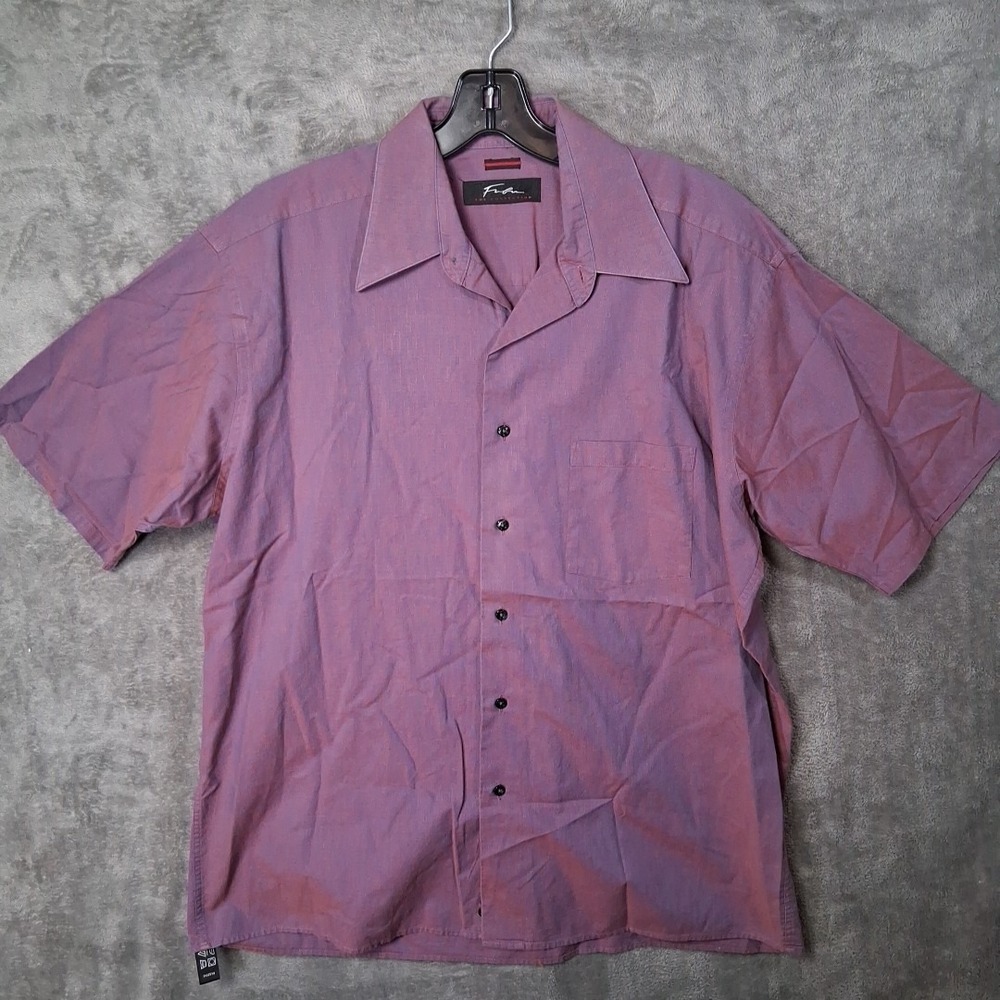 Fubu Collection Button Up Short Sleeve Shirt‎ Mens Size Large Purple Casual